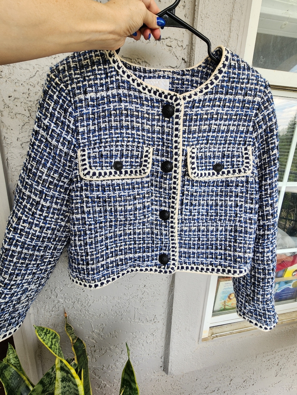 Christian Lacroix Classic Navy & White Tweed Cropped Jacket $800 MSRP